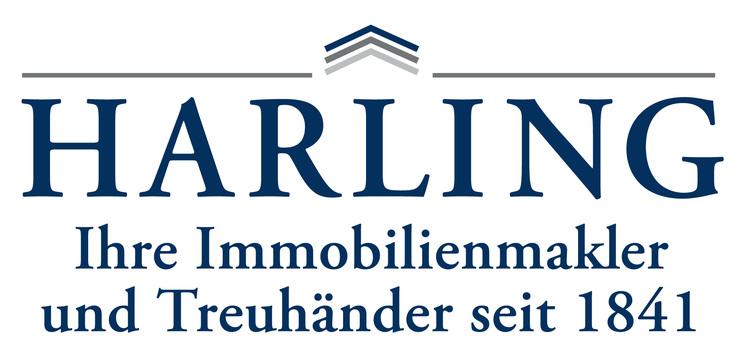 Logo von Harling, Immobilienmakler seit 1841, in Blau und Grau auf wei&szlig;em Hintergrund.