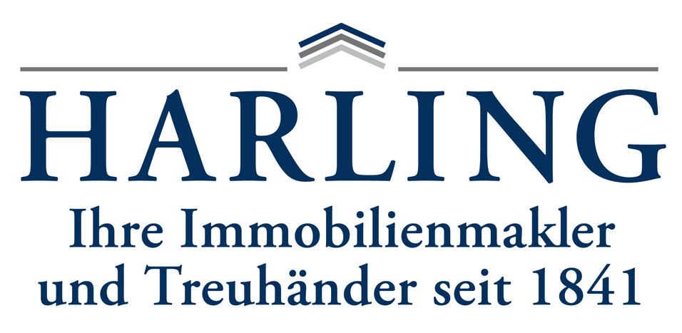 Logo von Harling, Immobilienmakler seit 1841, in Blau und Grau auf wei&szlig;em Hintergrund.