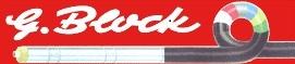 Logo mit dem Schriftzug „G. Block“ und einer bunten Spirale auf rotem Hintergrund.