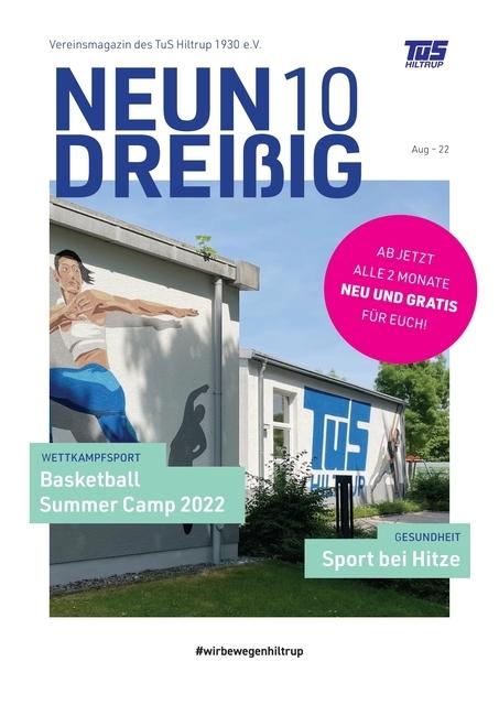 Cover des Vereinsmagazins TuS Hiltrup mit einem Basketballspieler im Graffiti-Stil und Informationen zu Sportangeboten.