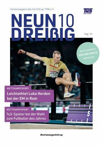 Sportmagazin-Cover mit Luka Herden beim Weitsprung und Informationen zu Wettkampfsport und Vereinsnews.