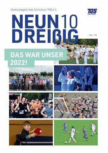 Cover des Vereinsmagazins von TuS Hiltrup 1930 e.V. mit Bildern von Sportveranstaltungen und Mitgliedern aus 2022.