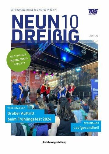 Ausschnitt des Vereinsmagazins mit größerem Auftritt beim Frühlingsfest 2024, Bühne und tanzende Personen im Vordergrund.