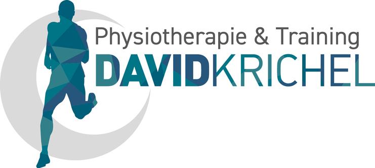 Logo f&uuml;r Physiotherapie und Training mit stilisierter laufender Figur und Text "David Krichel".