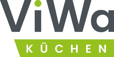 Logo von ViWa Küchen mit grauen Buchstaben und grüner Sprechblase, die das Wort „Küchen“ enthält.
