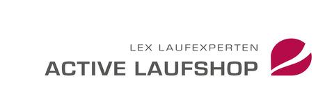 Logo des Active Laufshops mit dem Schriftzug „LEX LAUFEXPERTEN“ über dem Wort „ACTIVE LAUFSHOP“ und einer stilisierten roten Grafik.